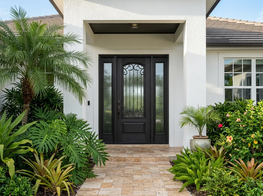 Impact-rated front entry door with sidelites